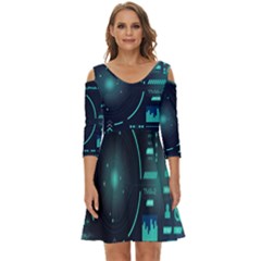 Sci Fi Computer Screen Shoulder Cut Out Zip Up Dress by Uceng