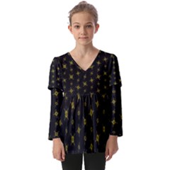 Symbols Gold Background Metallic Kids  V Neck Casual Top by Uceng