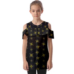 Symbols Gold Background Metallic Fold Over Open Sleeve Top by Uceng