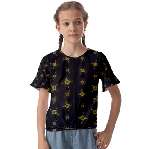 Symbols Gold Background Metallic Kids  Cuff Sleeve Scrunch Bottom Tee by Uceng