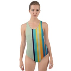 Colorful Rainbow Striped Pattern Cut-out Back One Piece Swimsuit by Uceng