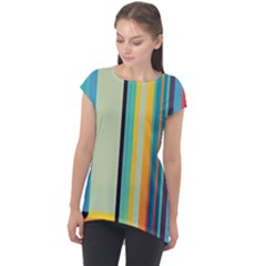 Colorful Rainbow Striped Pattern Cap Sleeve High Low Top by Uceng