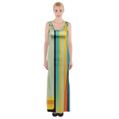 Colorful Rainbow Striped Pattern Thigh Split Maxi Dress by Uceng