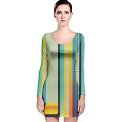 Colorful Rainbow Striped Pattern Long Sleeve Velvet Bodycon Dress by Uceng