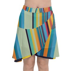 Colorful Rainbow Striped Pattern Chiffon Wrap Front Skirt by Uceng