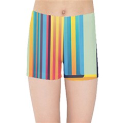 Colorful Rainbow Striped Pattern Kids  Sports Shorts by Uceng