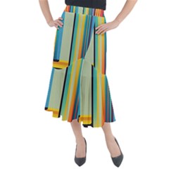 Colorful Rainbow Striped Pattern Midi Mermaid Skirt by Uceng