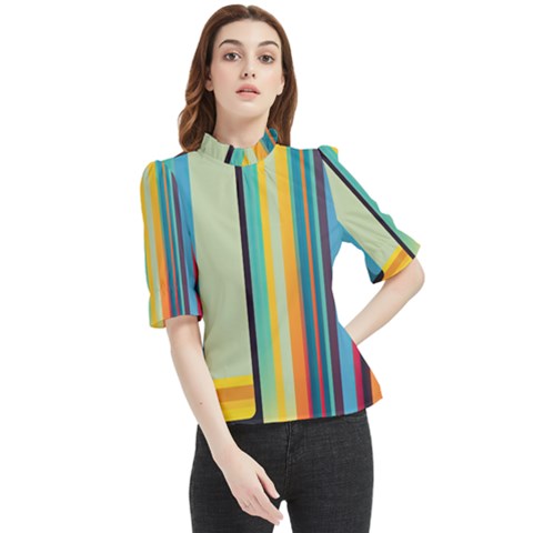 Colorful Rainbow Striped Pattern Frill Neck Blouse by Uceng