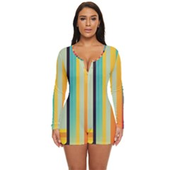 Colorful Rainbow Striped Pattern Long Sleeve Boyleg Swimsuit