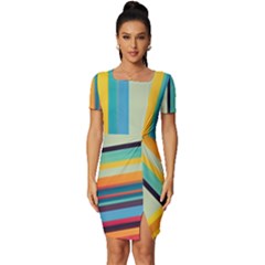 Colorful Rainbow Striped Pattern Fitted Knot Split End Bodycon Dress