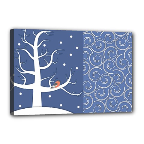 Bird Winter Bullfinch Patterns Art Canvas 18  X 12  (stretched) by Uceng