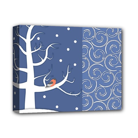 Bird Winter Bullfinch Patterns Art Deluxe Canvas 14  X 11  (stretched) by Uceng