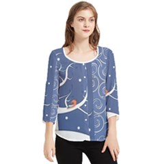 Bird Winter Bullfinch Patterns Art Chiffon Quarter Sleeve Blouse