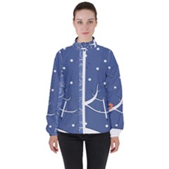 Bird Winter Bullfinch Patterns Art Women s High Neck Windbreaker by Uceng