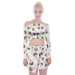 Pattern Pastel Drawing Art Off Shoulder Top With Mini Skirt Set by Uceng