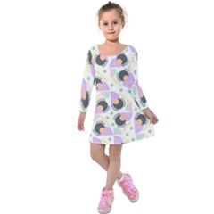 Pattern Pastel Drawing Art Kids  Long Sleeve Velvet Dress by Uceng