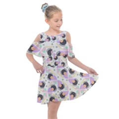 Pattern Pastel Drawing Art Kids  Shoulder Cutout Chiffon Dress by Uceng