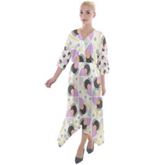 Pattern Pastel Drawing Art Quarter Sleeve Wrap Front Maxi Dress by Uceng