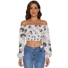 Pattern Pastel Drawing Art Long Sleeve Crinkled Weave Crop Top