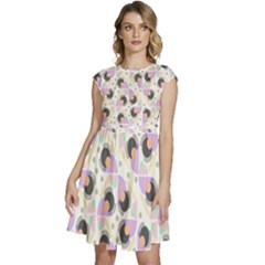 Pattern Pastel Drawing Art Cap Sleeve High Waist Dress