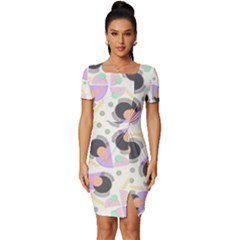 Pattern Pastel Drawing Art Fitted Knot Split End Bodycon Dress