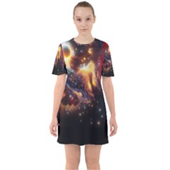 Nebula Galaxy Stars Astronomy Sixties Short Sleeve Mini Dress by Uceng