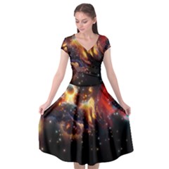 Nebula Galaxy Stars Astronomy Cap Sleeve Wrap Front Dress by Uceng