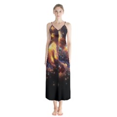 Nebula Galaxy Stars Astronomy Button Up Chiffon Maxi Dress by Uceng