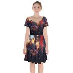 Nebula Galaxy Stars Astronomy Short Sleeve Bardot Dress by Uceng