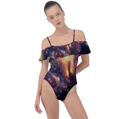 Nebula Galaxy Stars Astronomy Frill Detail One Piece Swimsuit by Uceng