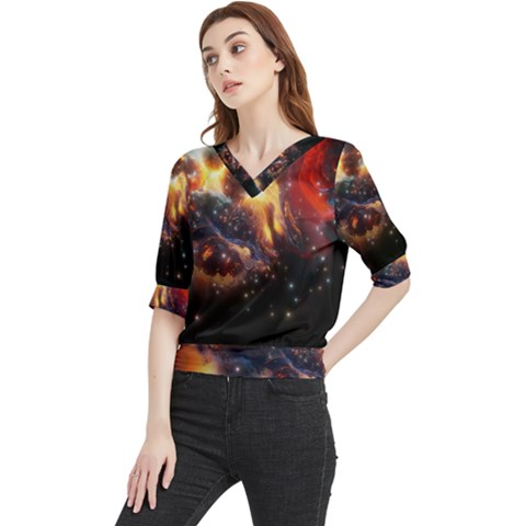 Nebula Galaxy Stars Astronomy Quarter Sleeve Blouse by Uceng