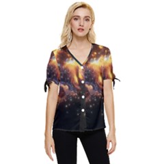 Nebula Galaxy Stars Astronomy Bow Sleeve Button Up Top by Uceng