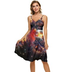 Nebula Galaxy Stars Astronomy Sleeveless Tie Front Chiffon Dress