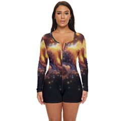 Nebula Galaxy Stars Astronomy Long Sleeve Boyleg Swimsuit by Uceng