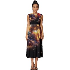 Nebula Galaxy Stars Astronomy Sleeveless Round Neck Midi Dress