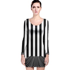 Illustration Stripes Geometric Pattern Long Sleeve Velvet Bodycon Dress by Uceng