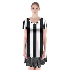 Illustration Stripes Geometric Pattern Short Sleeve V-neck Flare Dress by Uceng