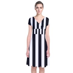 Illustration Stripes Geometric Pattern Short Sleeve Front Wrap Dress by Uceng