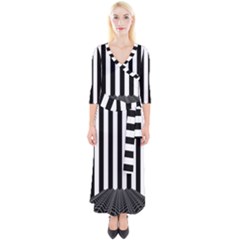 Illustration Stripes Geometric Pattern Quarter Sleeve Wrap Maxi Dress by Uceng