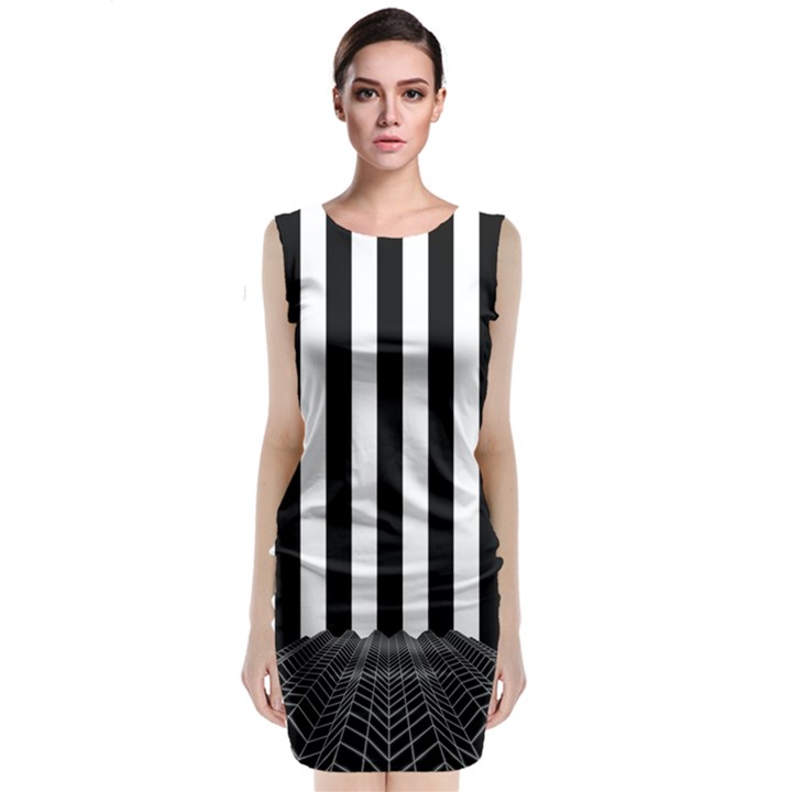 Illustration Stripes Geometric Pattern Sleeveless Velvet Midi Dress