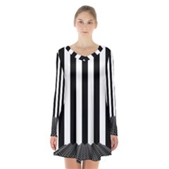 Illustration Stripes Geometric Pattern Long Sleeve Velvet V-neck Dress by Uceng