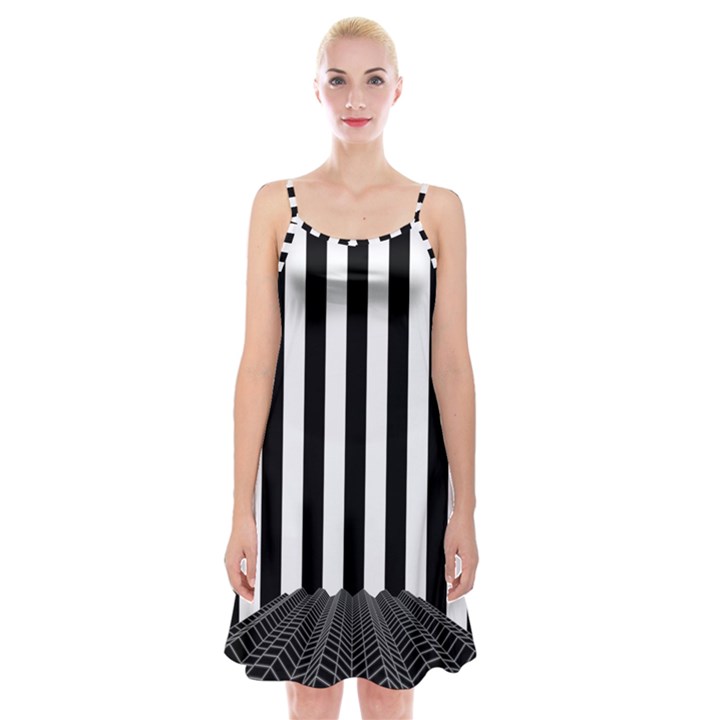 Illustration Stripes Geometric Pattern Spaghetti Strap Velvet Dress