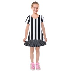 Illustration Stripes Geometric Pattern Kids  Short Sleeve Velvet Dress by Uceng