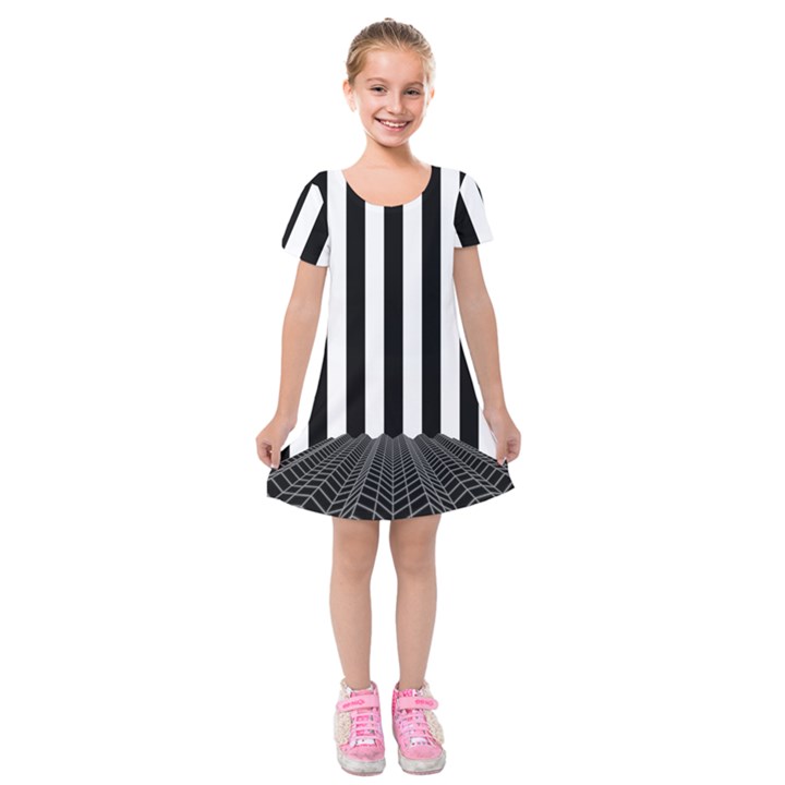 Illustration Stripes Geometric Pattern Kids  Short Sleeve Velvet Dress