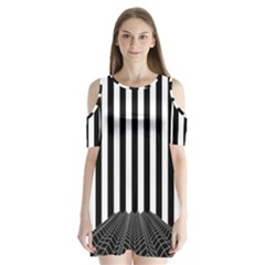 Illustration Stripes Geometric Pattern Shoulder Cutout Velvet One Piece by Uceng