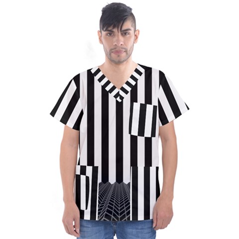 Illustration Stripes Geometric Pattern Men s V-neck Scrub Top by Uceng