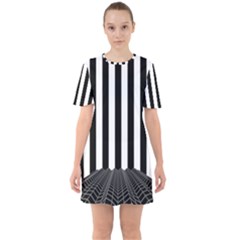 Illustration Stripes Geometric Pattern Sixties Short Sleeve Mini Dress by Uceng