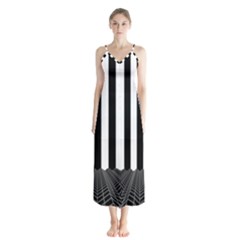 Illustration Stripes Geometric Pattern Button Up Chiffon Maxi Dress by Uceng