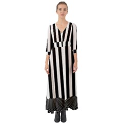 Illustration Stripes Geometric Pattern Button Up Boho Maxi Dress by Uceng