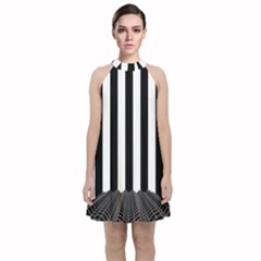 Illustration Stripes Geometric Pattern Velvet Halter Neckline Dress  by Uceng